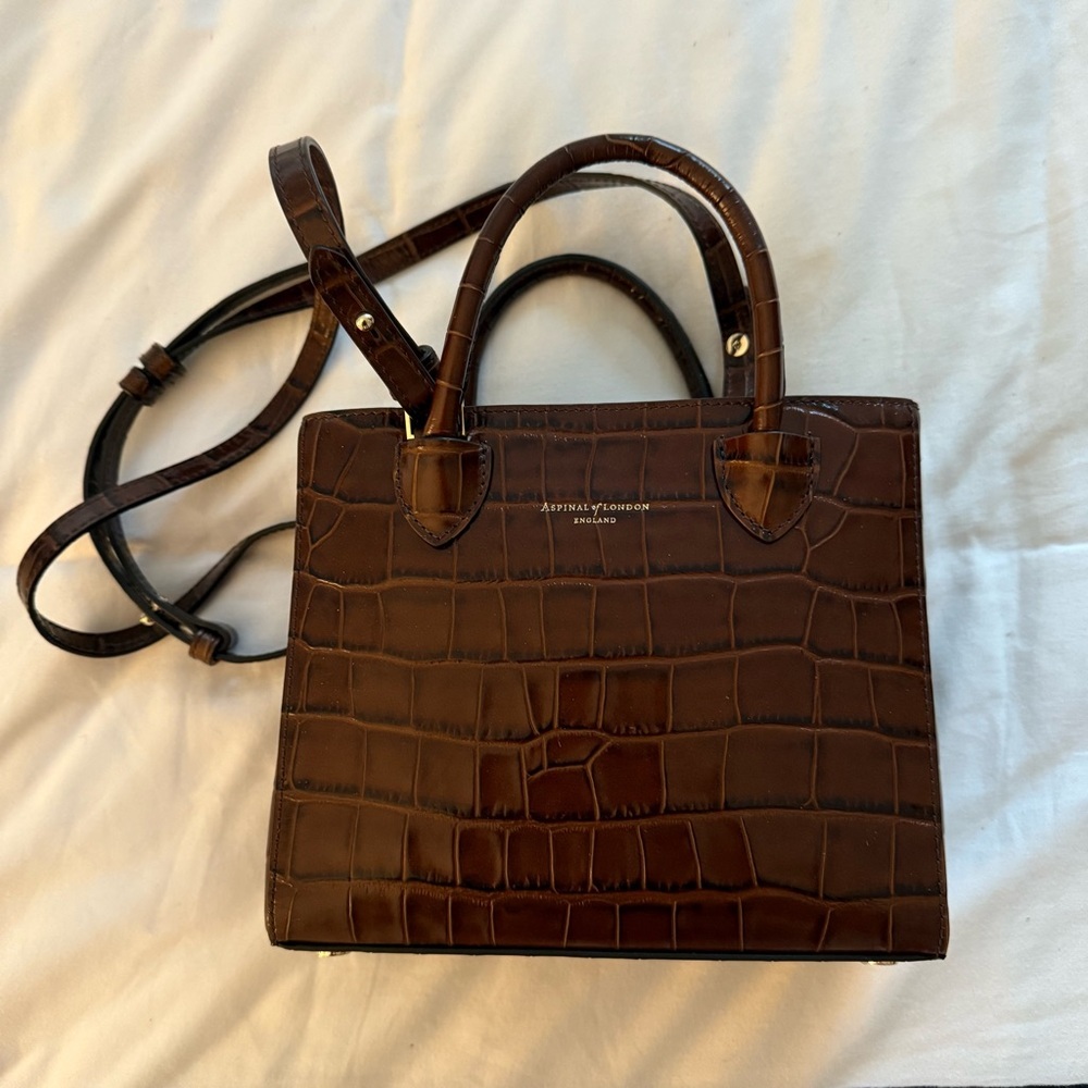 Aspinal of London Mini Madison Crocodile-Embossed Leather Handbag